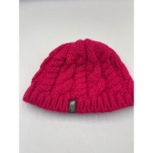 The North Face Girls Cable Knit Beanie Hat Pink Alpaca Wool‎ Medium